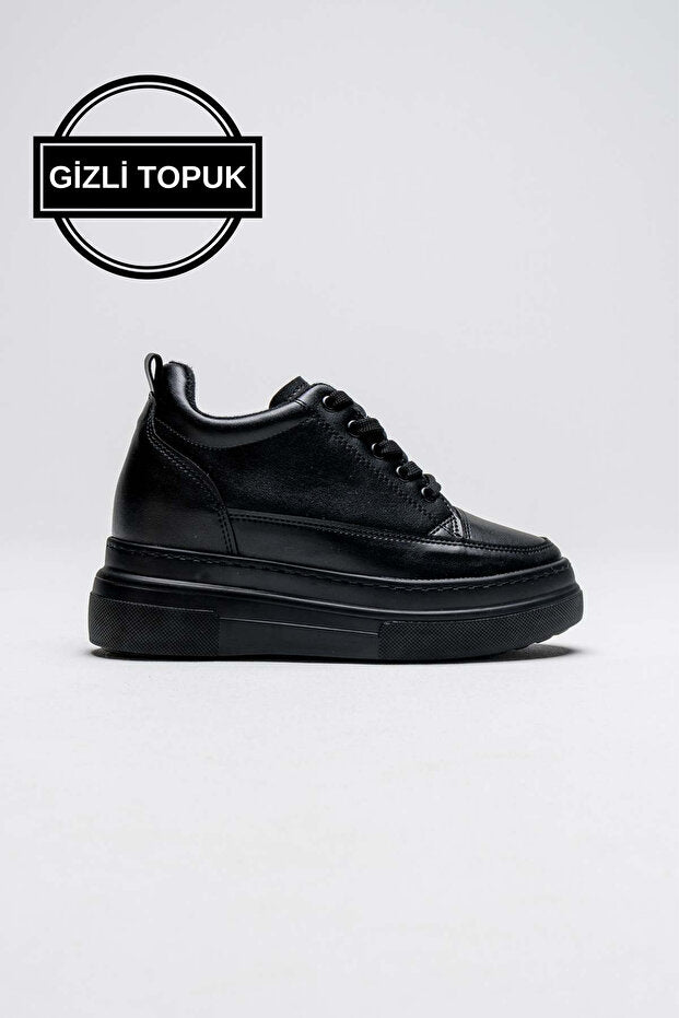 Alexis Premium 8 cm Gizli Topuk Siyah Kadın Spor Ayakkabı