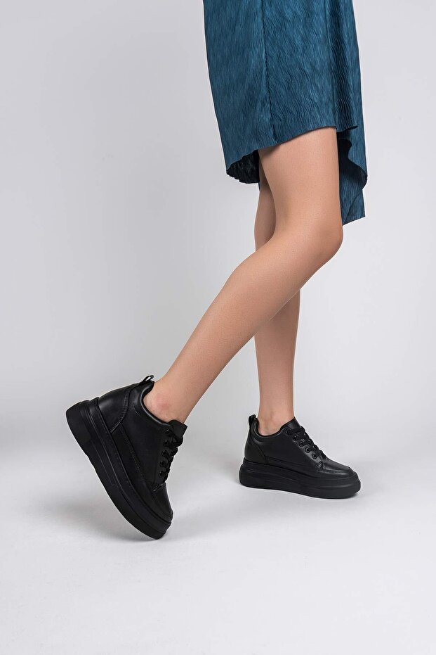 Alexis Premium 8 cm Gizli Topuk Siyah Kadın Spor Ayakkabı