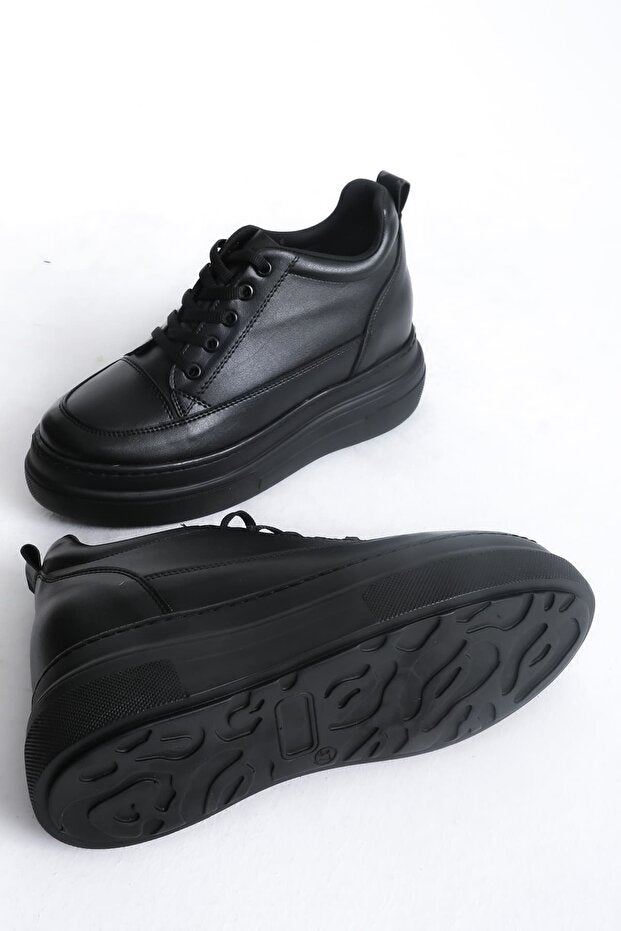 Alexis Premium 8 cm Gizli Topuk Siyah Kadın Spor Ayakkabı