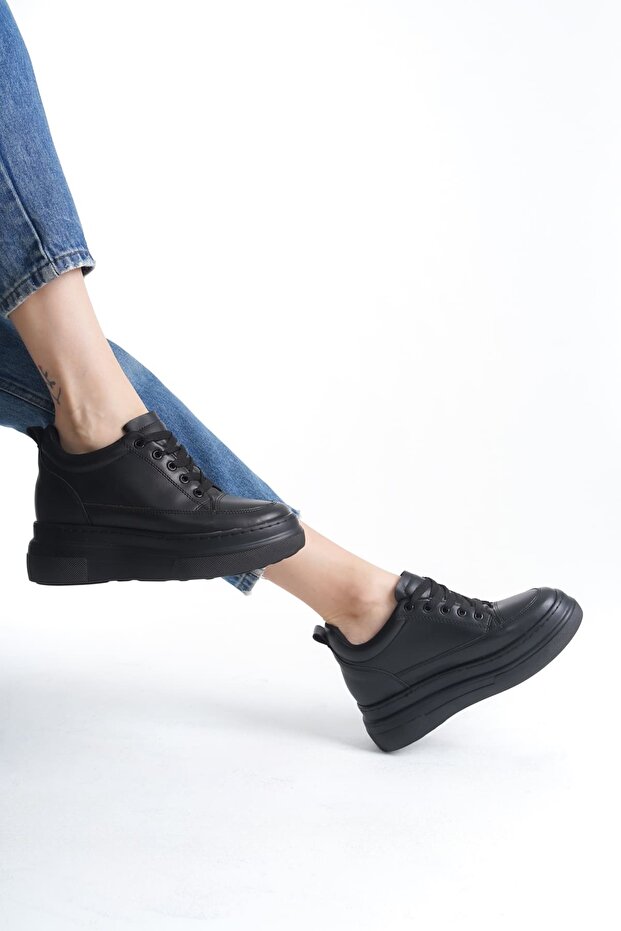 Alexis Premium 8 cm Gizli Topuk Siyah Kadın Spor Ayakkabı