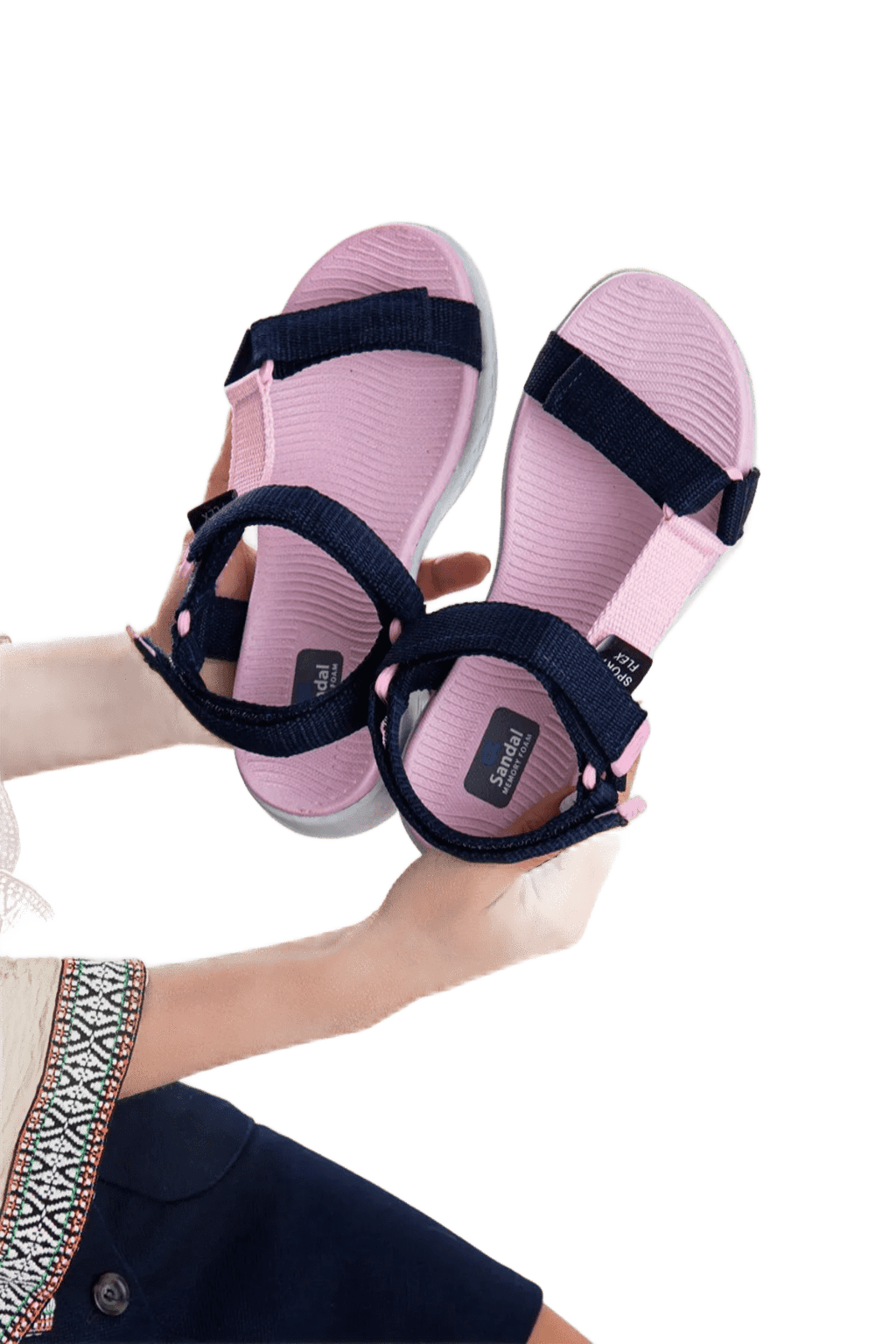 Sandals Rahat Taban Cırtlı Günlük Kadın Spor Pudra Laci Sandalet
