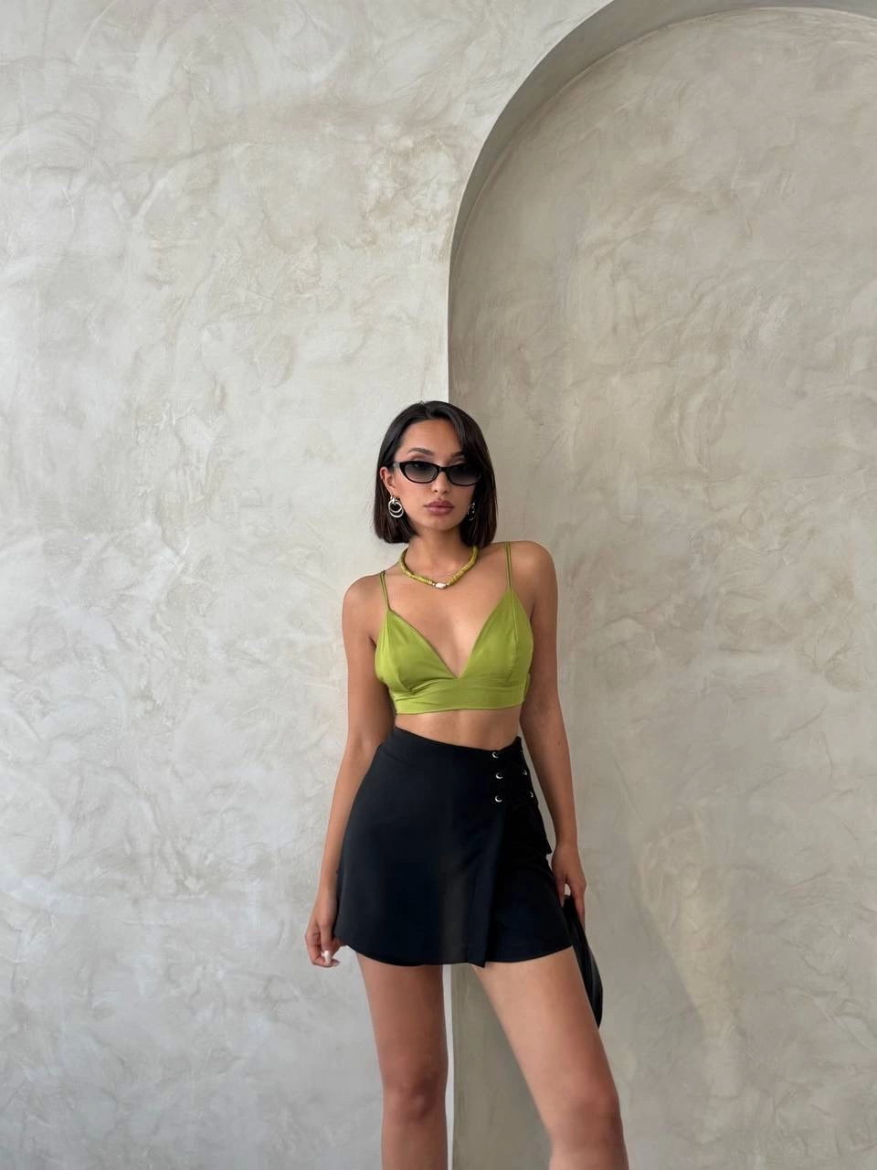 Women's Eyelet Lace-Up Black Shorts