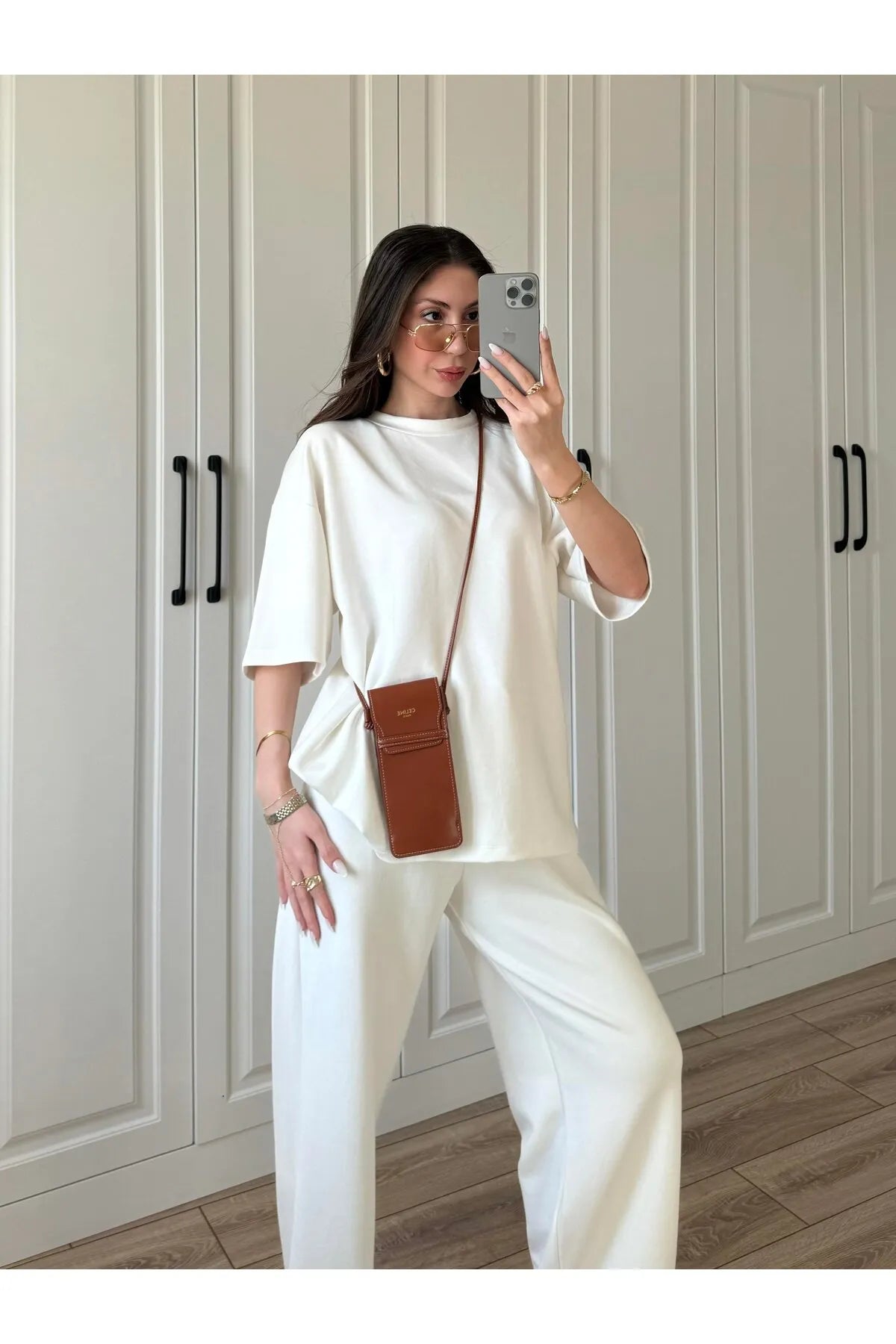 Women's Modal Oys Fabric Short Sleeve Tracksuit Bottom Top Set Burgundy White 