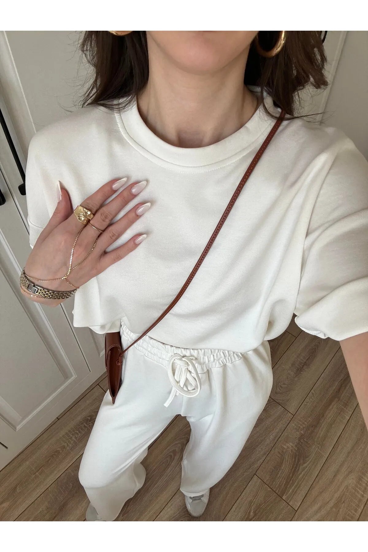 Women's Modal Oys Fabric Short Sleeve Tracksuit Bottom Top Set Burgundy White 