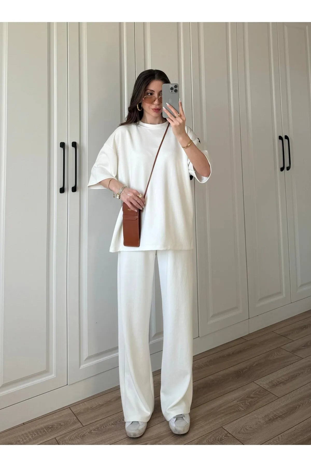 Women's Modal Oys Fabric Short Sleeve Tracksuit Bottom Top Set Burgundy White 