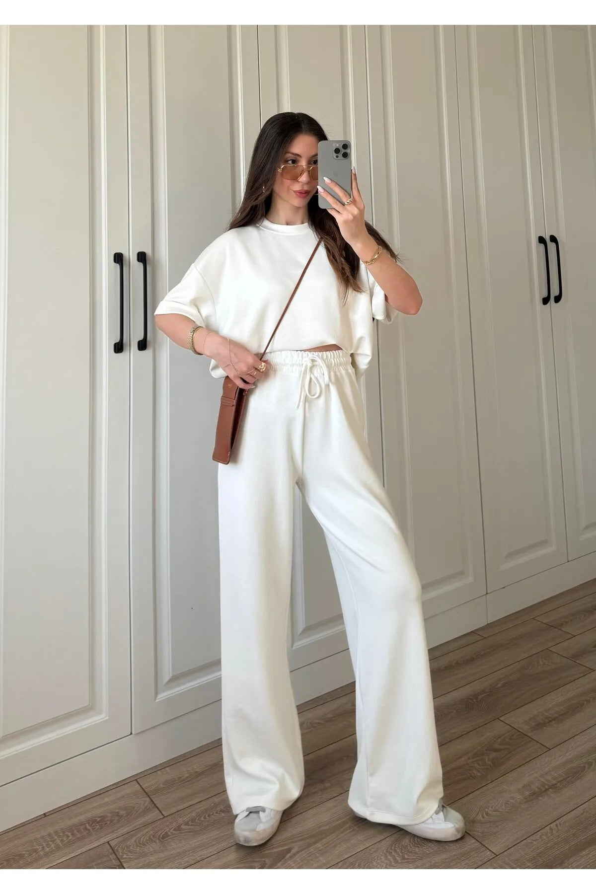 Women's Modal Oys Fabric Short Sleeve Tracksuit Bottom Top Set Burgundy White 