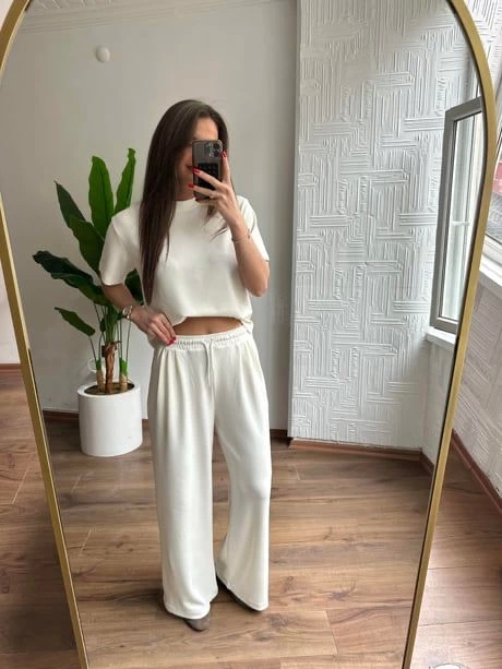Women's Modal Oys Fabric Short Sleeve Tracksuit Bottom Top Set Burgundy White 