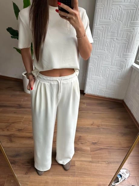 Women's Modal Oys Fabric Short Sleeve Tracksuit Bottom Top Set Burgundy White 