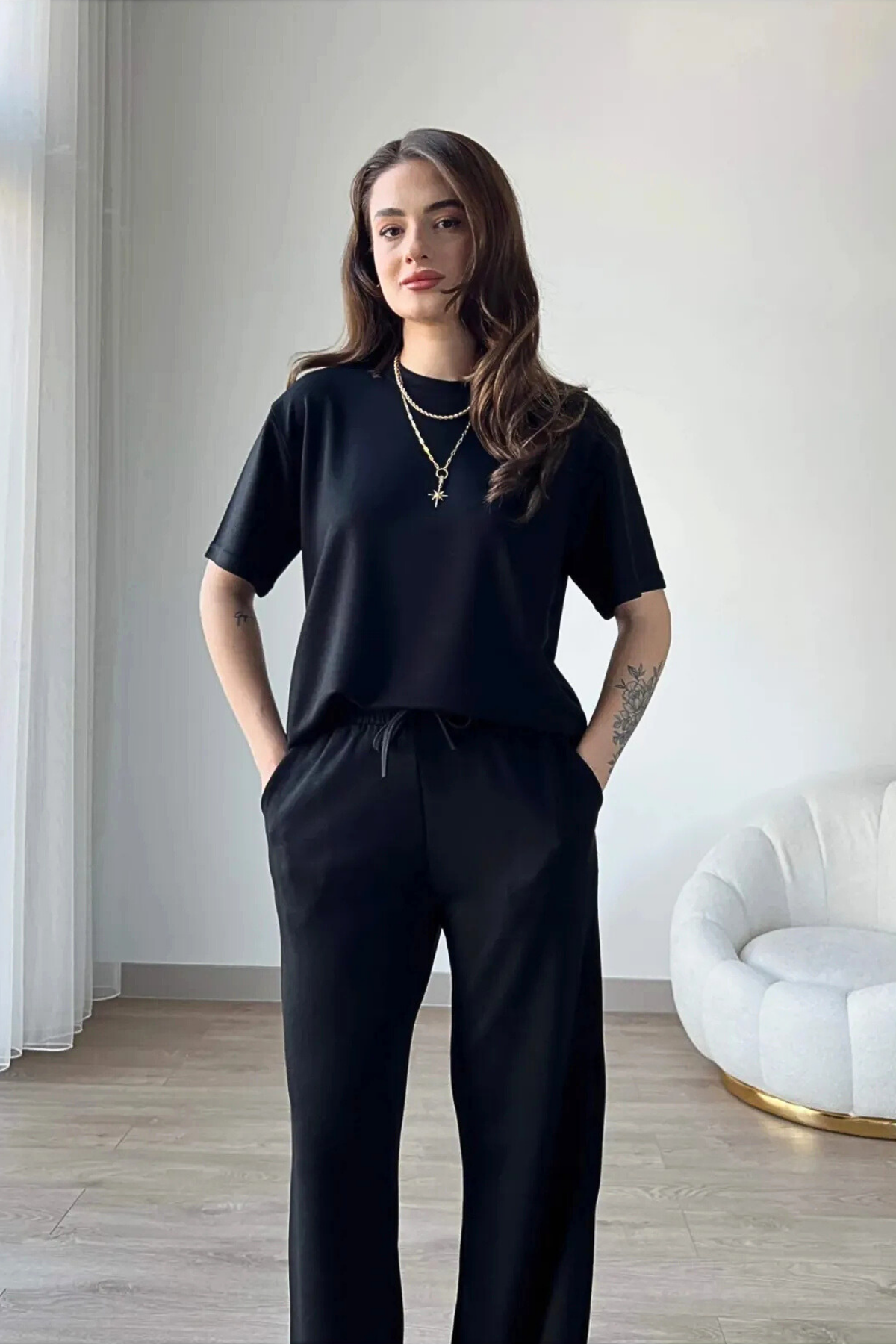 Women's Modal Oys Fabric Short Sleeve Tracksuit Bottom Top Set Burgundy Black