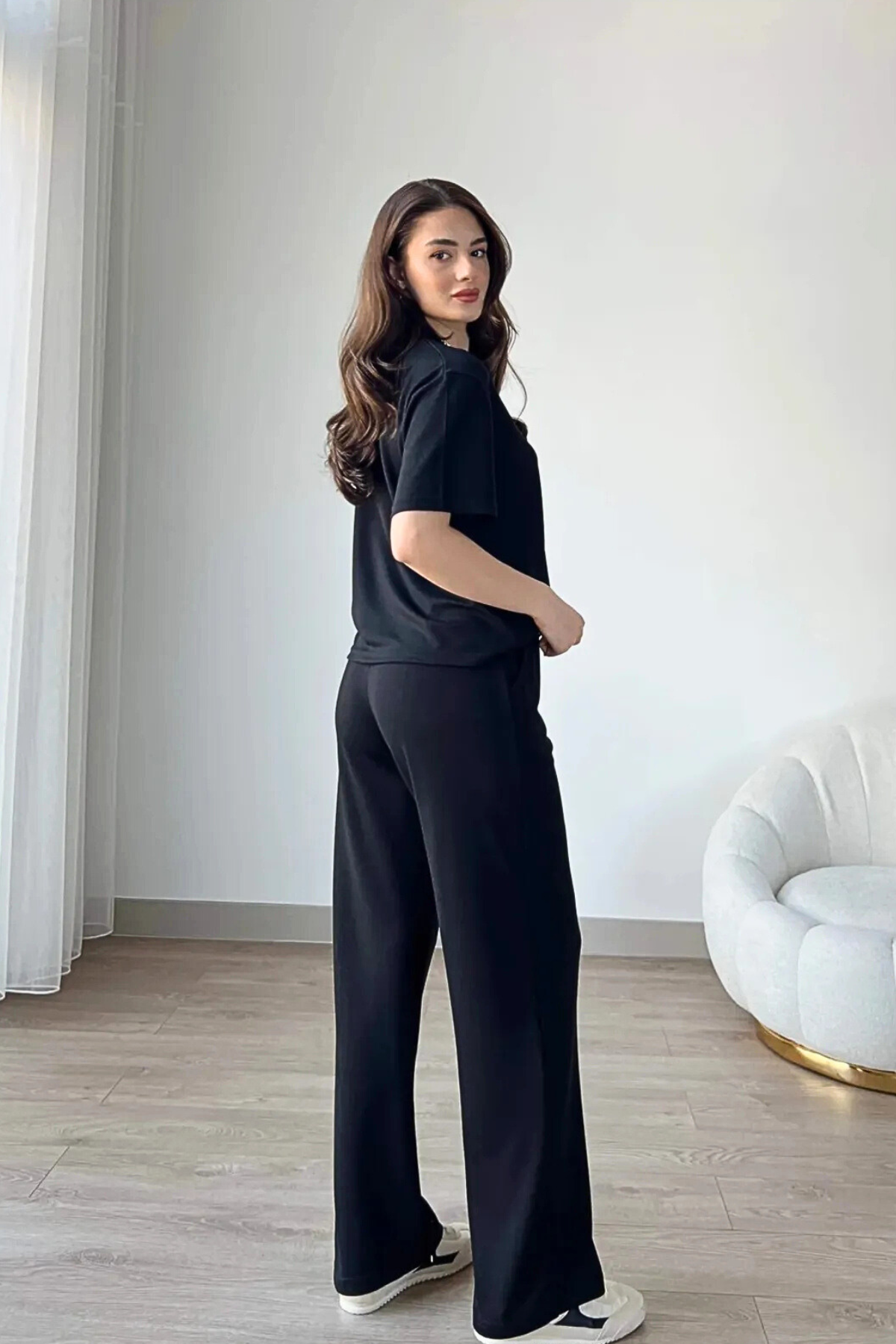 Women's Modal Oys Fabric Short Sleeve Tracksuit Bottom Top Set Burgundy Black