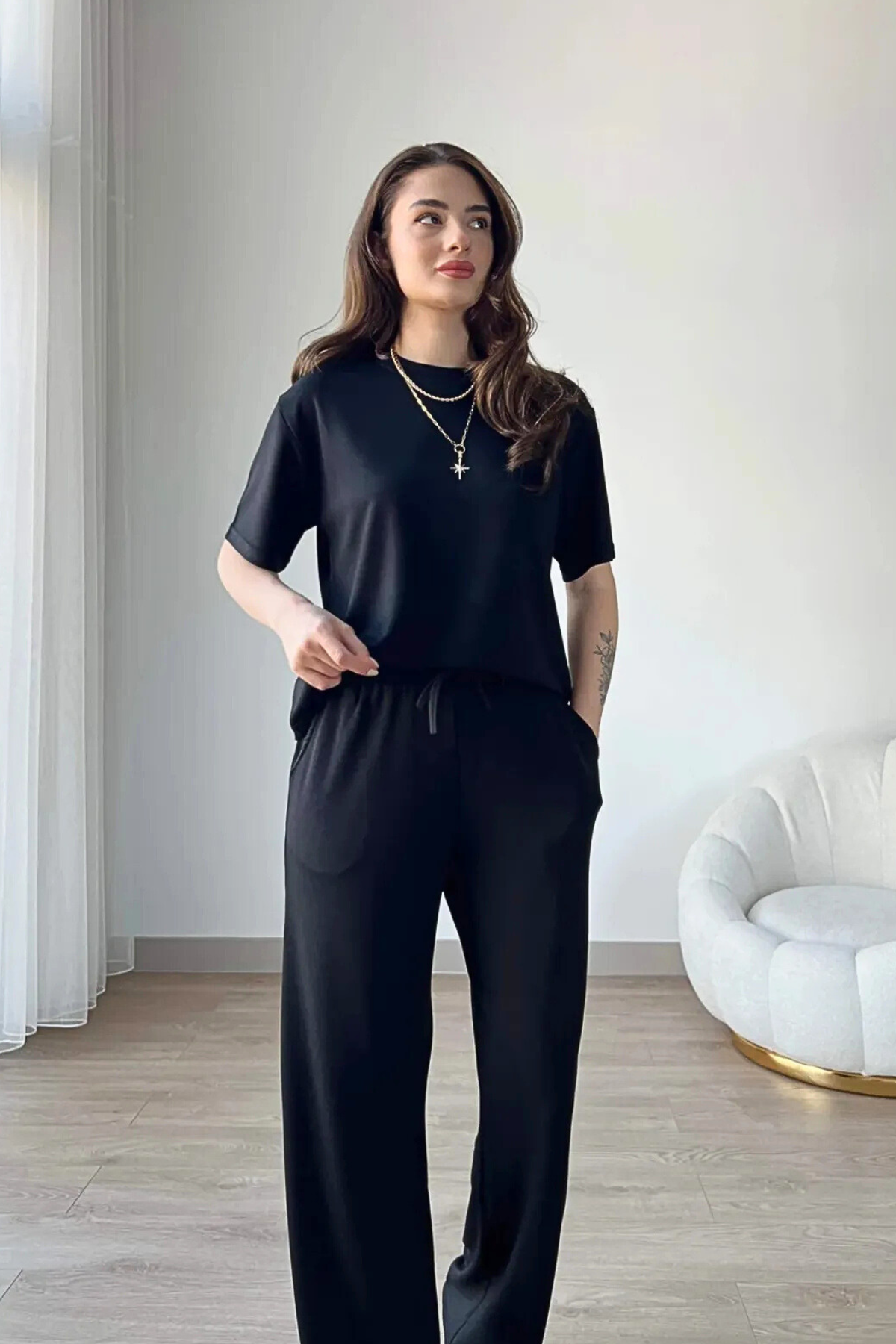 Women's Modal Oys Fabric Short Sleeve Tracksuit Bottom Top Set Burgundy Black