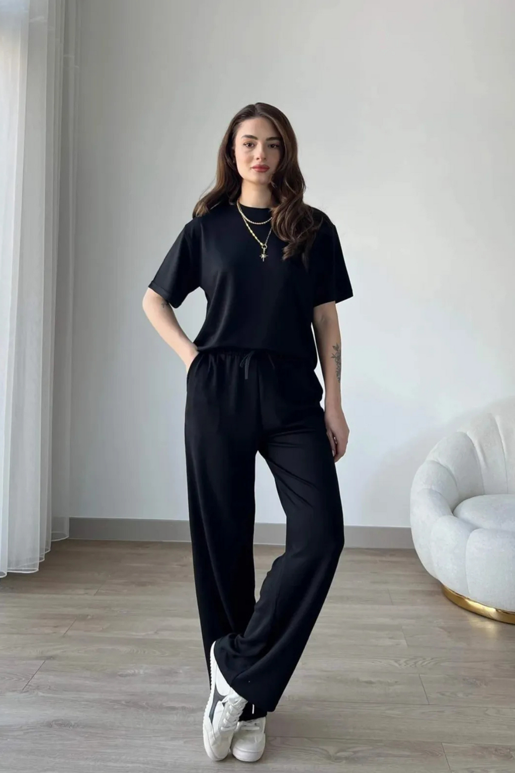 Women's Modal Oys Fabric Short Sleeve Tracksuit Bottom Top Set Burgundy Black