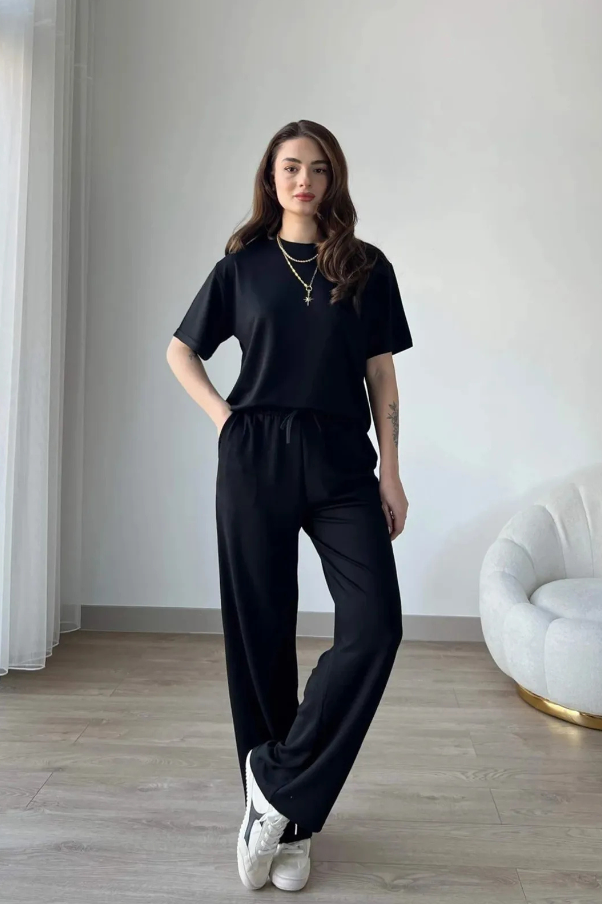 Women's Modal Oys Fabric Short Sleeve Tracksuit Bottom Top Set Burgundy Black