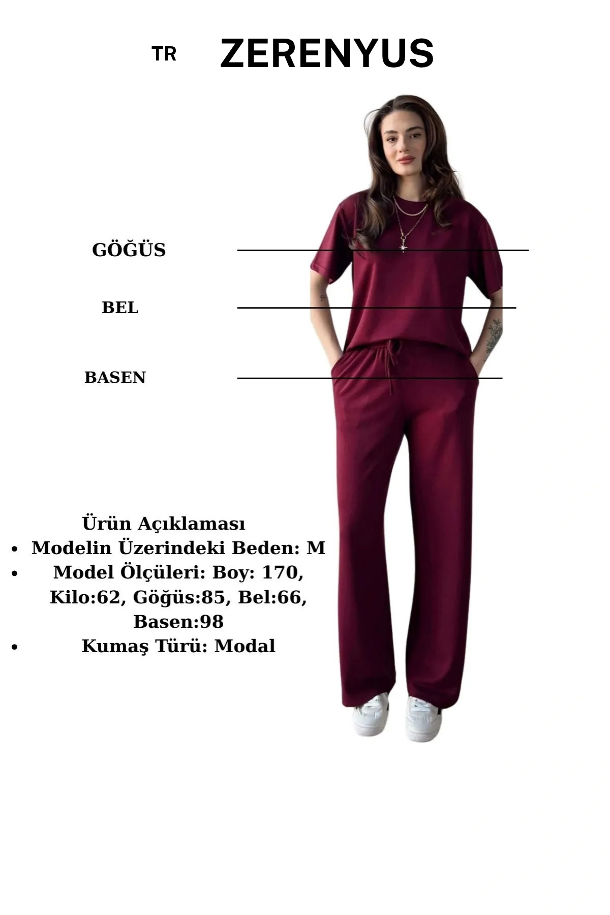 Women's Modal Oys Fabric Short Sleeve Tracksuit Bottom Top Set Burgundy Black