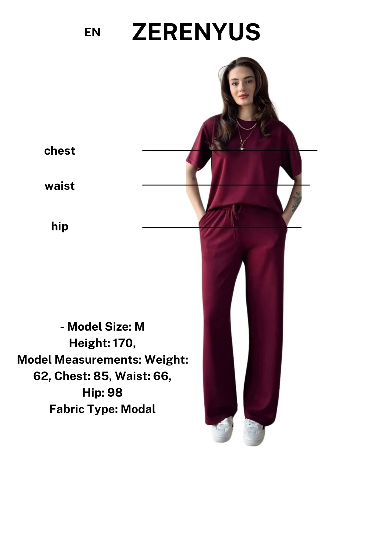 Women's Modal Oys Fabric Short Sleeve Tracksuit Bottom Top Set Burgundy Black