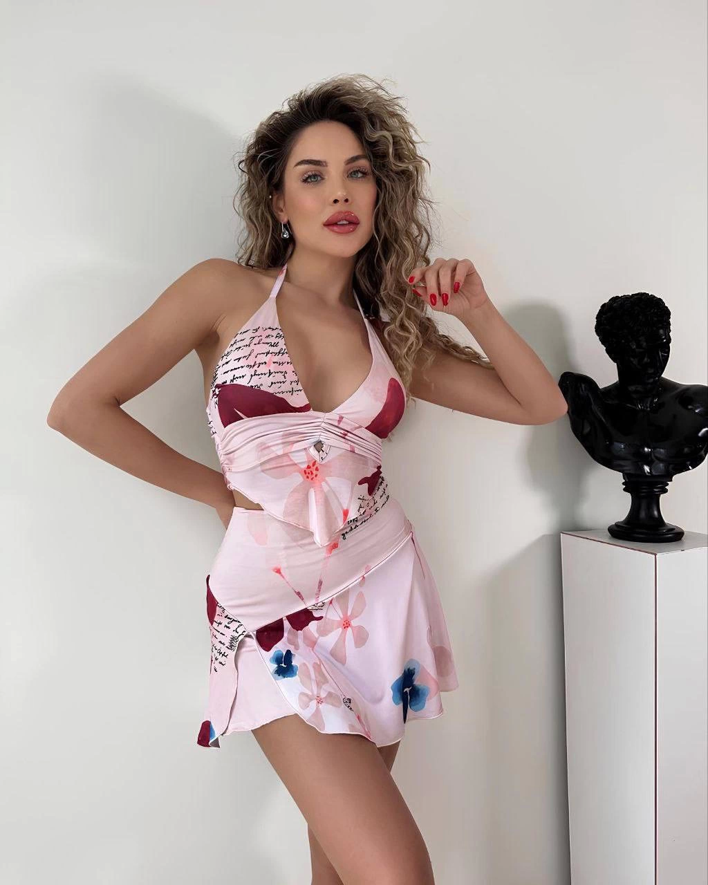 Women's Pink Floral Patterned Summer Suit