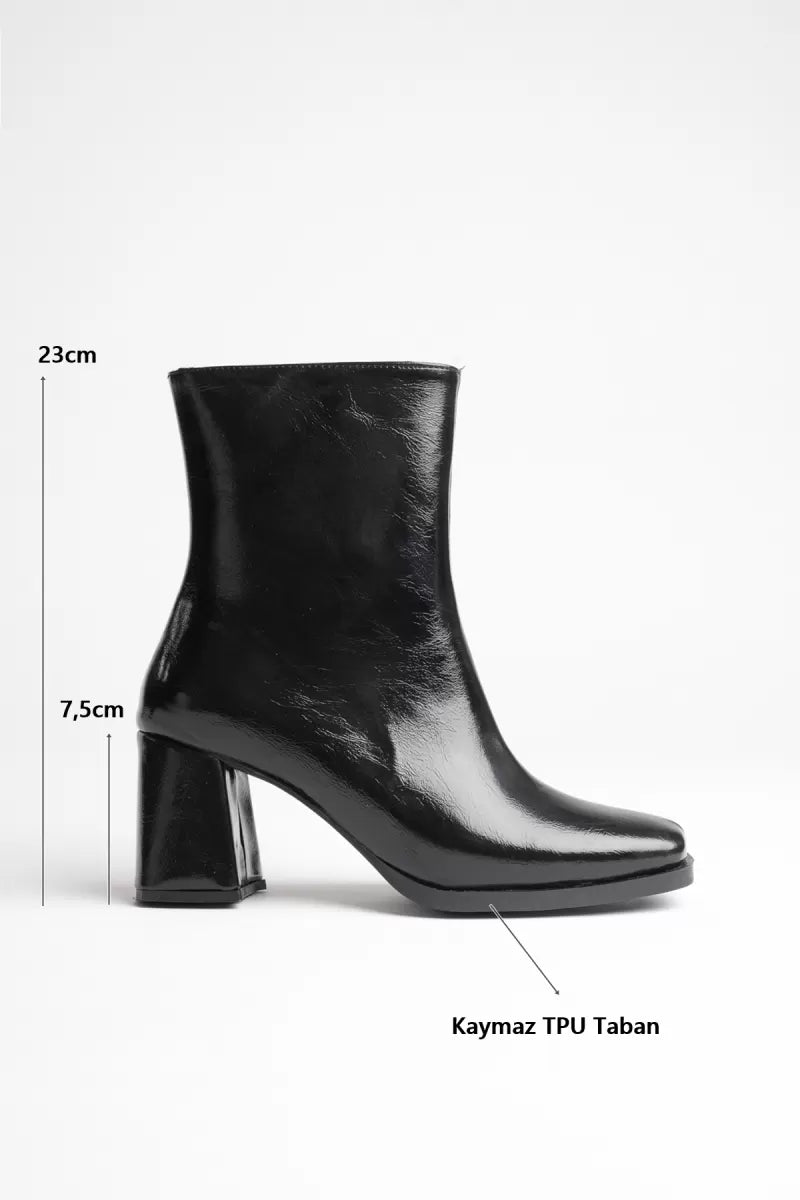 ZRT05MK02 Premium Siyah 7,5 cm Kalın Topuklu Kışlık Kadın Bot
