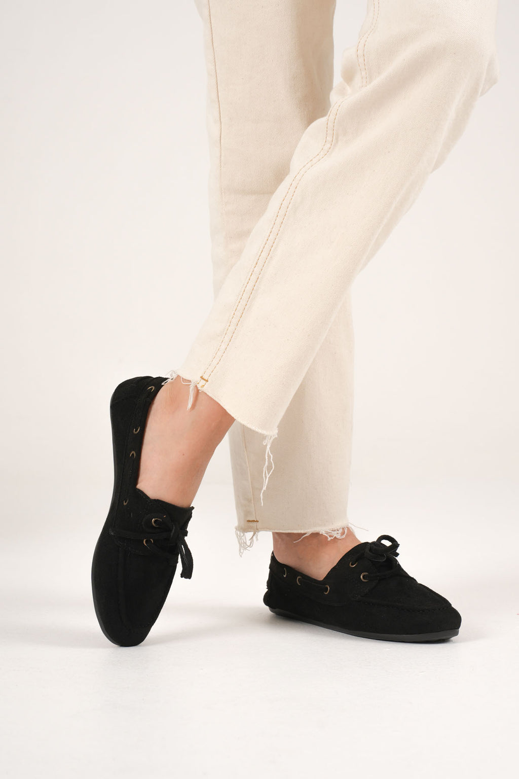 Sassani Premium Siyah Boncuklu Günlük Süet Loafer