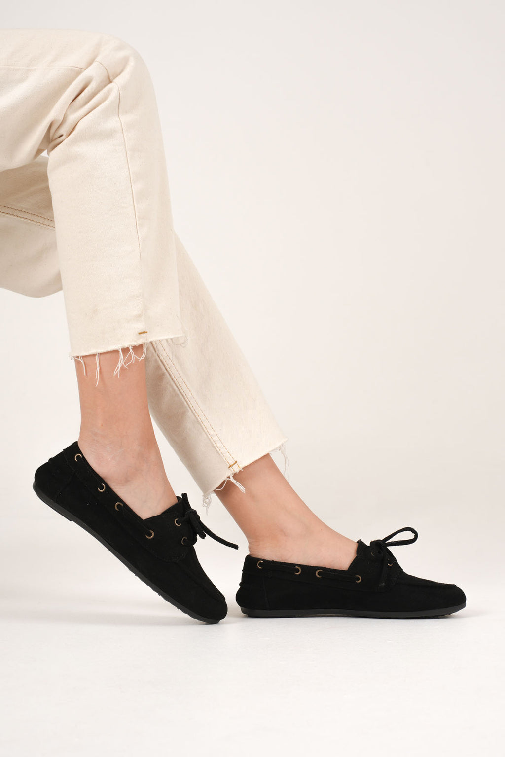 Sassani Premium Siyah Boncuklu Günlük Süet Loafer