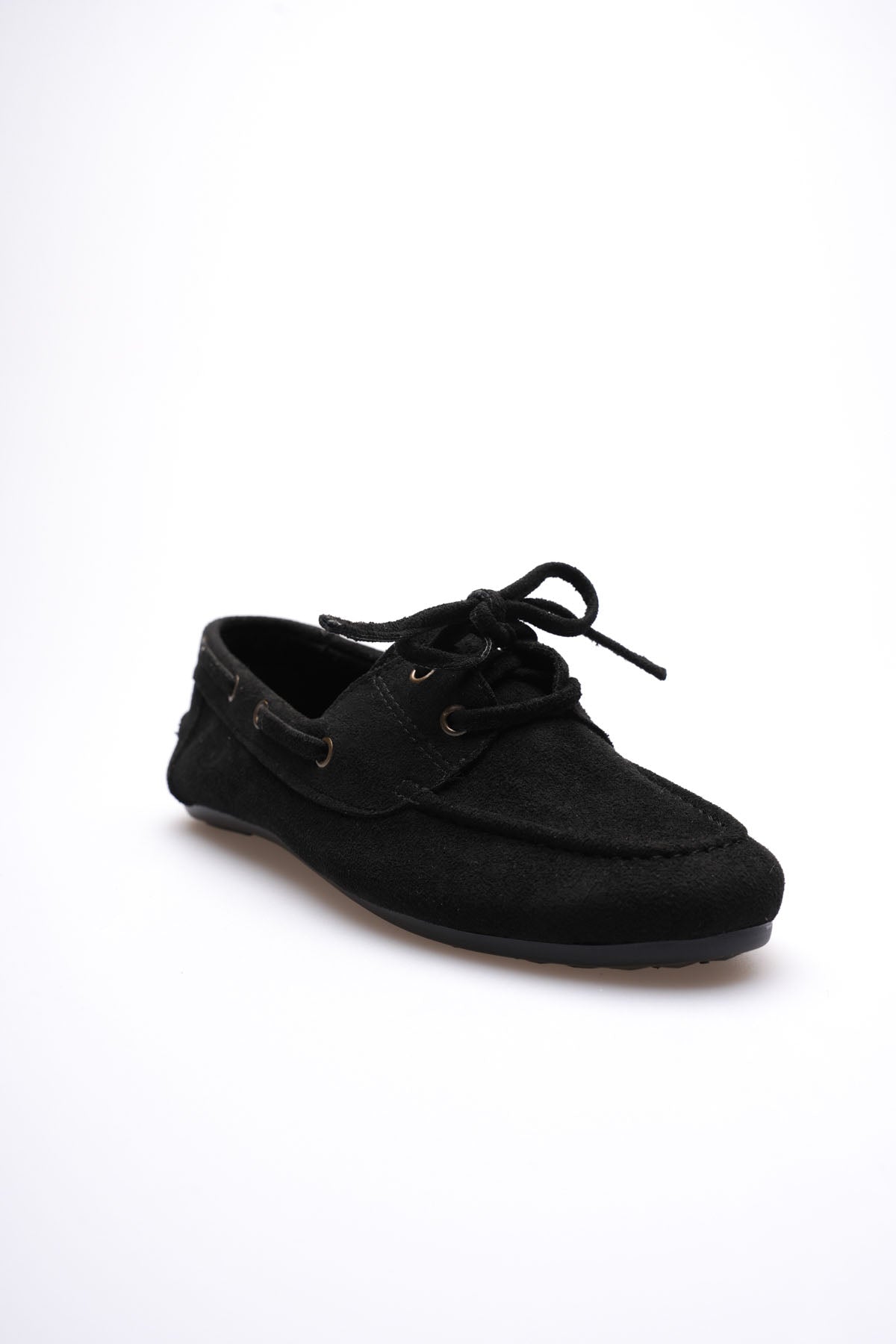 Sassani Premium Siyah Boncuklu Günlük Süet Loafer