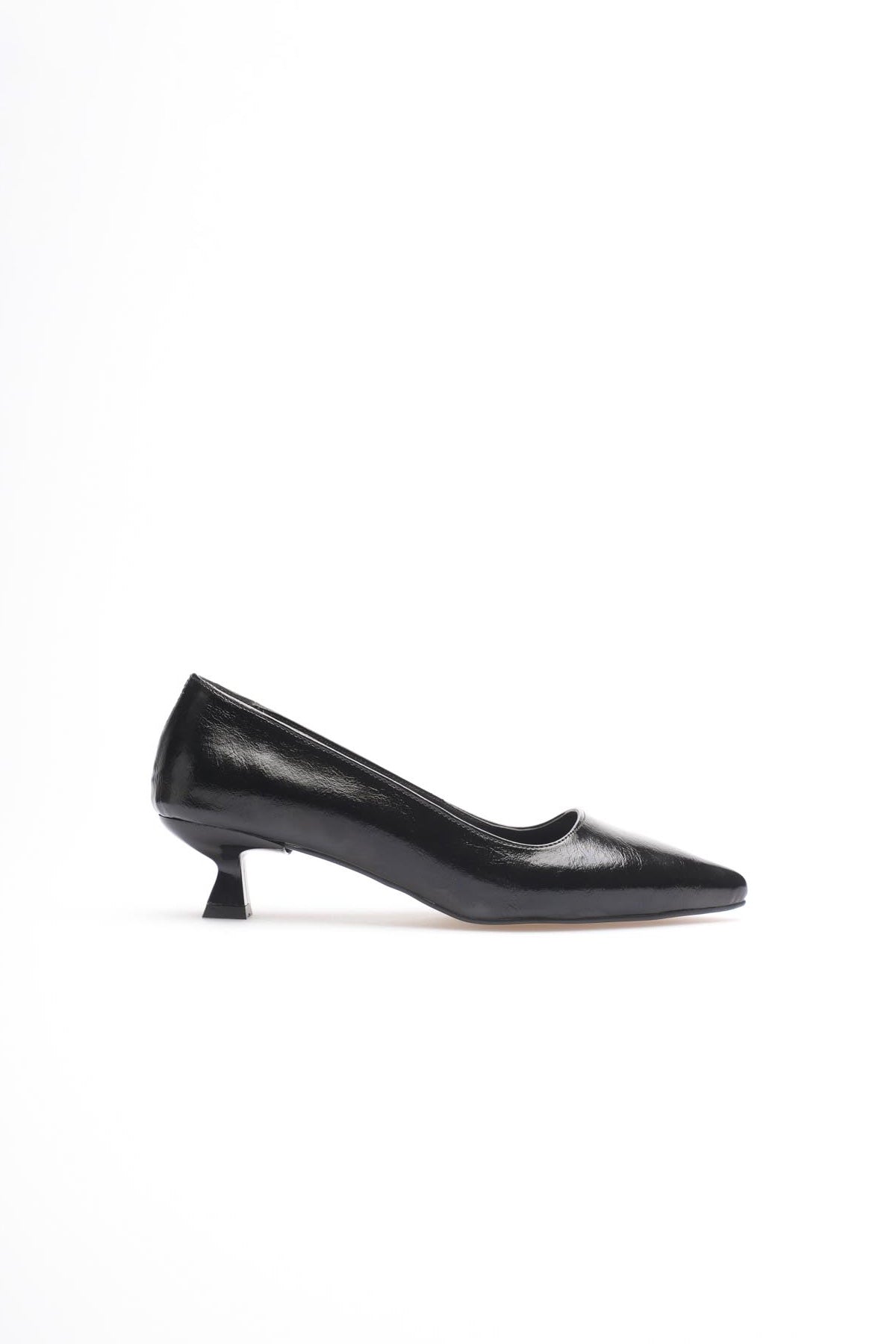 ZR20MS03 Premium Siyah Kırışık Rugan Kadın Günlük Kısa Topuklu Stiletto