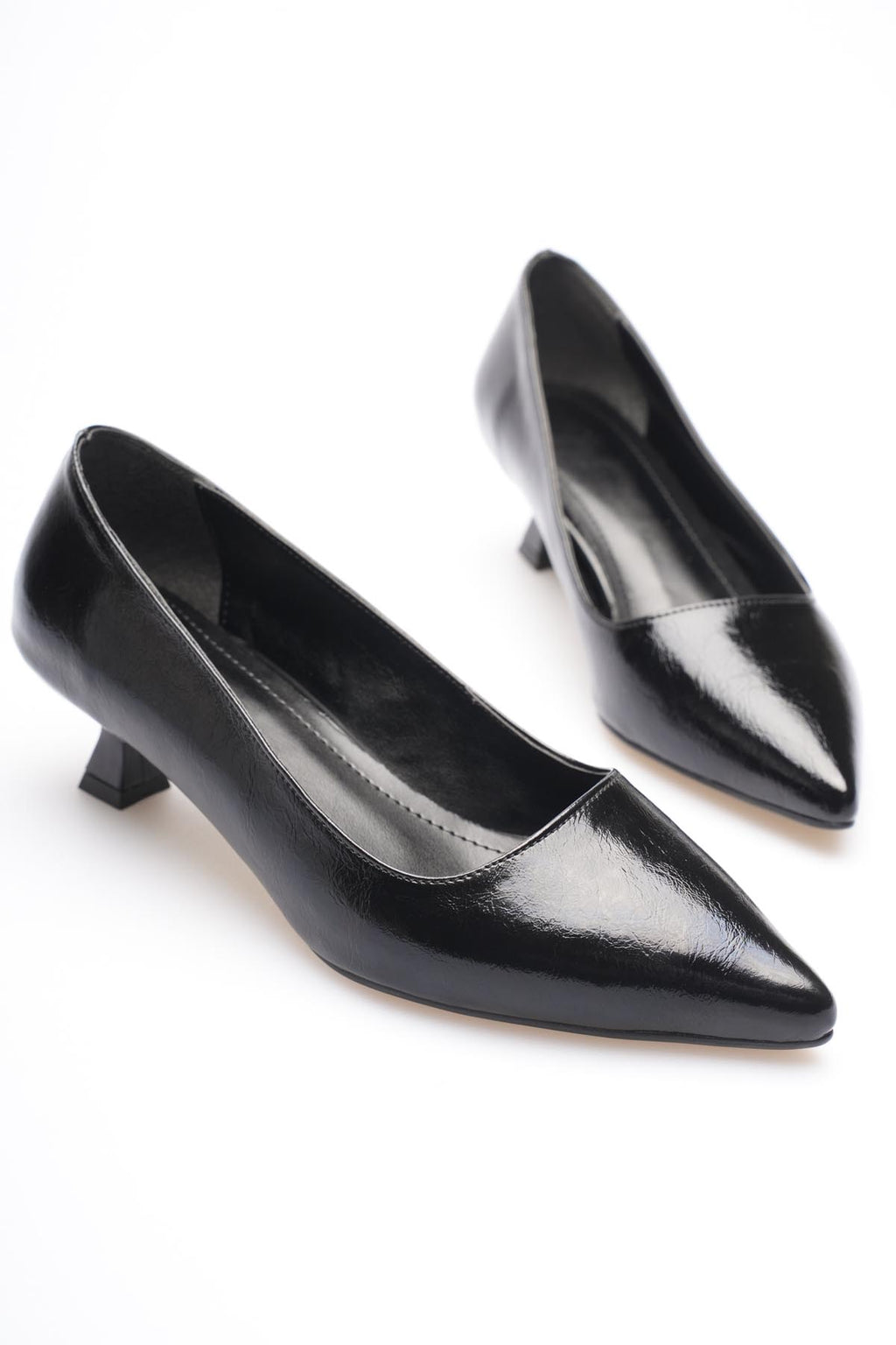ZR20MS03 Premium Siyah Kırışık Rugan Kadın Günlük Kısa Topuklu Stiletto