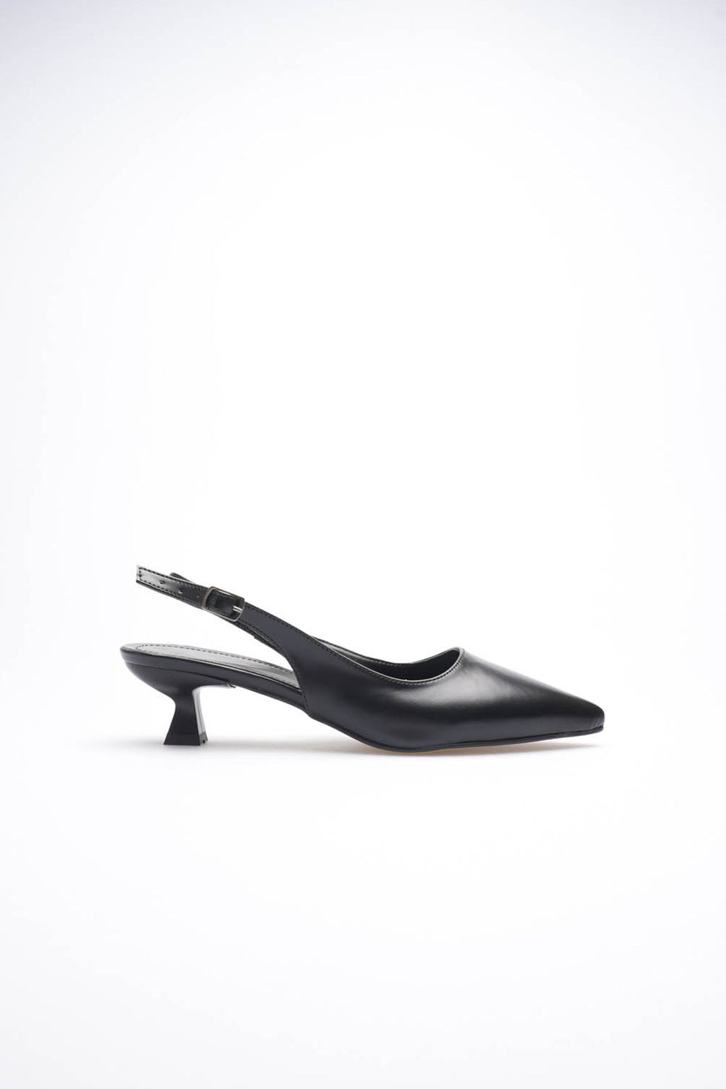 Weimar Premium Siyah Sivri Burun Slingback Kısa Topuklu Ayakkabı