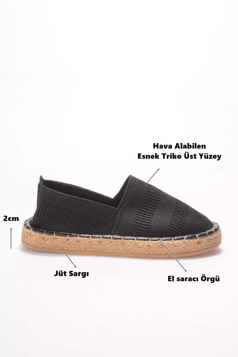 Miami Premium Kadın Siyah Triko Jüt Sargı El Yapımı Espadril