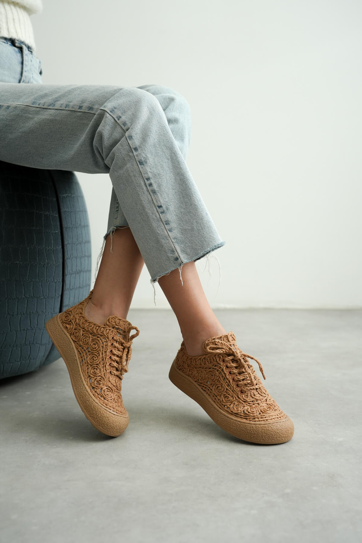 ZR01MY01 Premium Taba Örgü Detaylı Günlük Sneaker Rahat ve Hafif Kadın Spor Ayakkabı