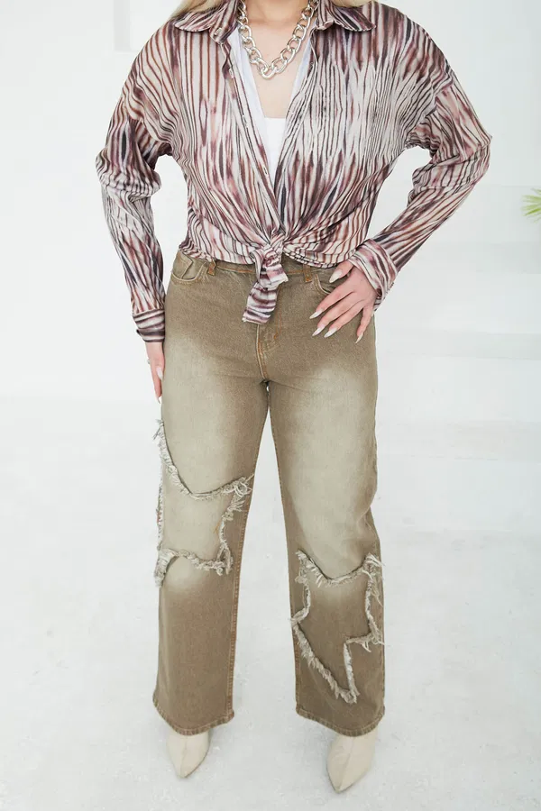 Women's High Waist Tassel Detailed Palazzo Jeans