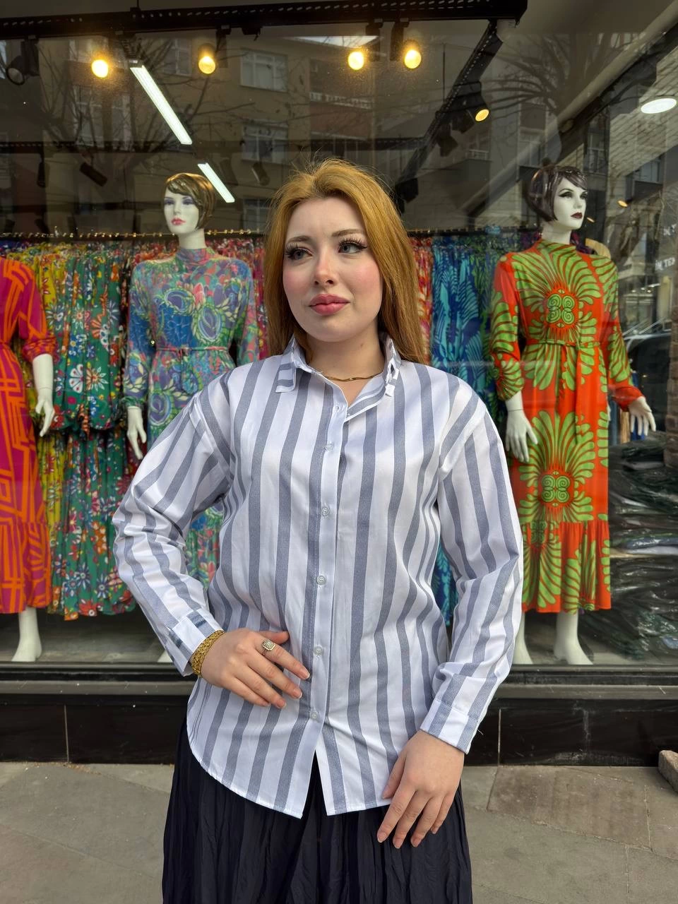 Kalın Çizgili Gömlek Gri