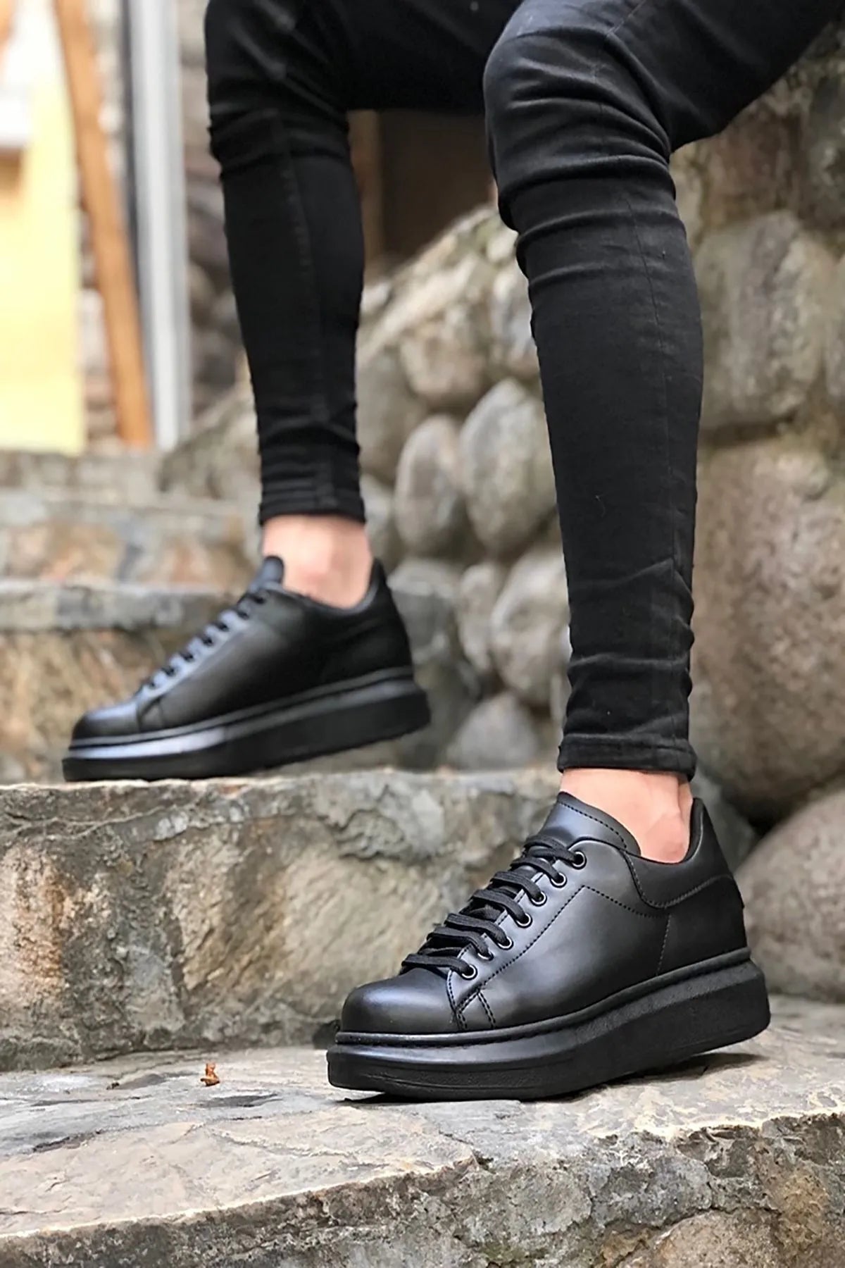 Bull Bağcıklı Tarz Erkek Rahat Siyah Sneaker