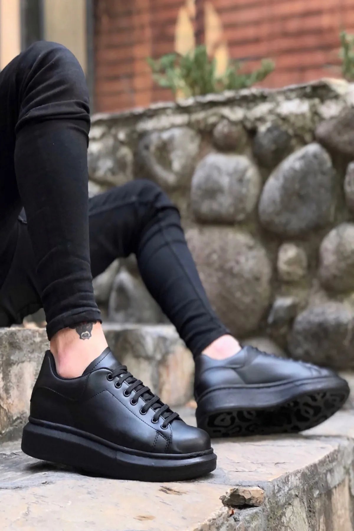Bull Bağcıklı Tarz Erkek Rahat Siyah Sneaker