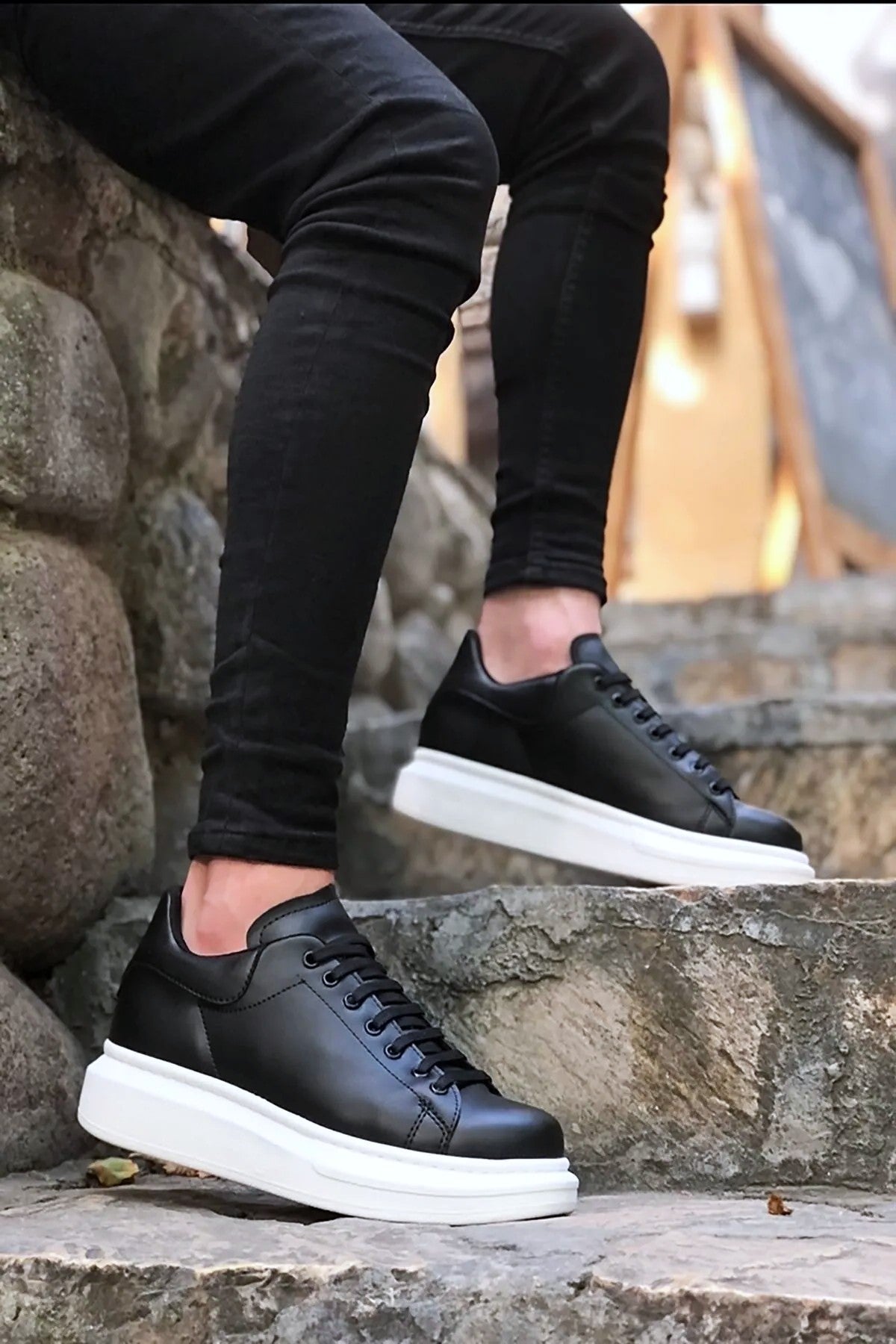 Bull Bağcıklı Tarz Erkek Rahat Siyah Beyaz Sneaker