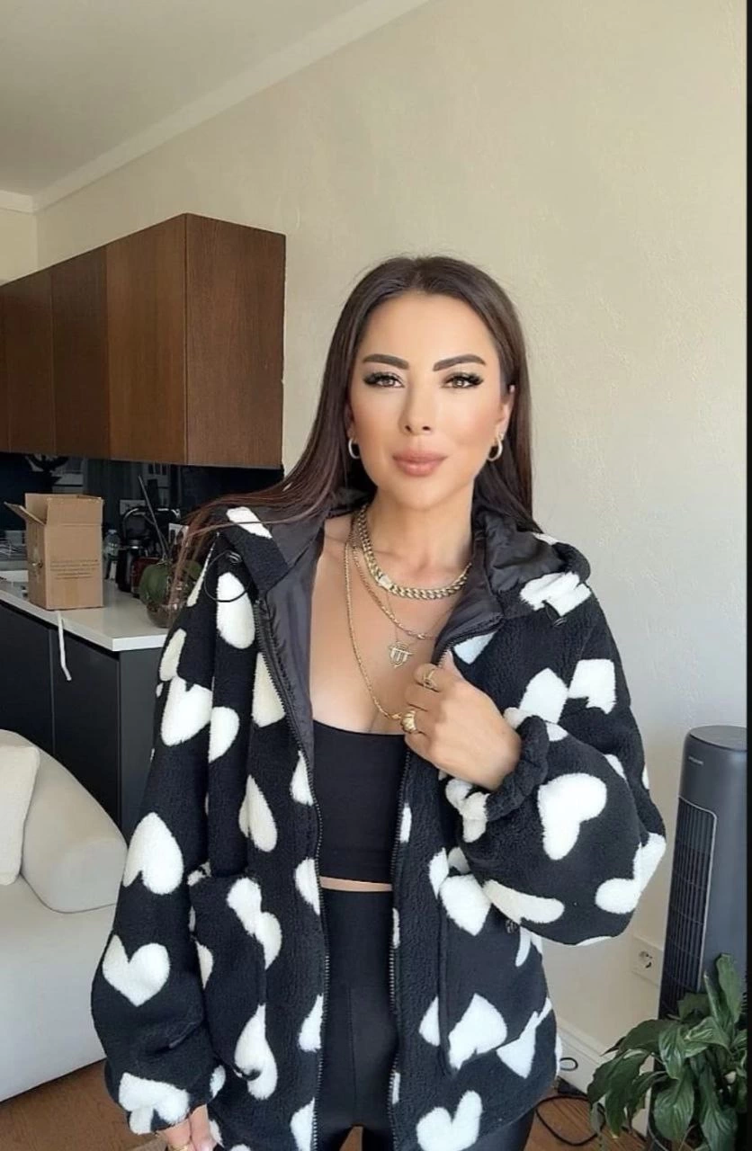 Kalpli Peluş Ceket İçi Astarlı Siyah Beyaz