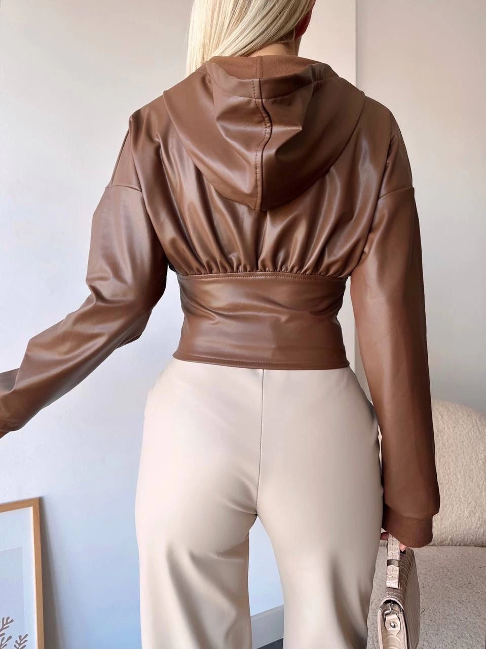 Kapşonlu Yarım Fermuarlı Ceket Kahve