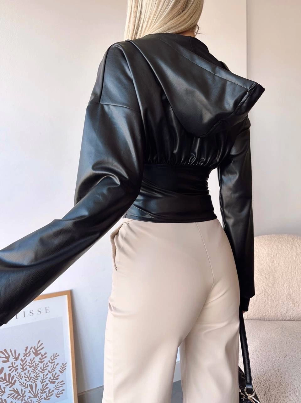 Kapşonlu Yarım Fermuarlı Ceket Siyah