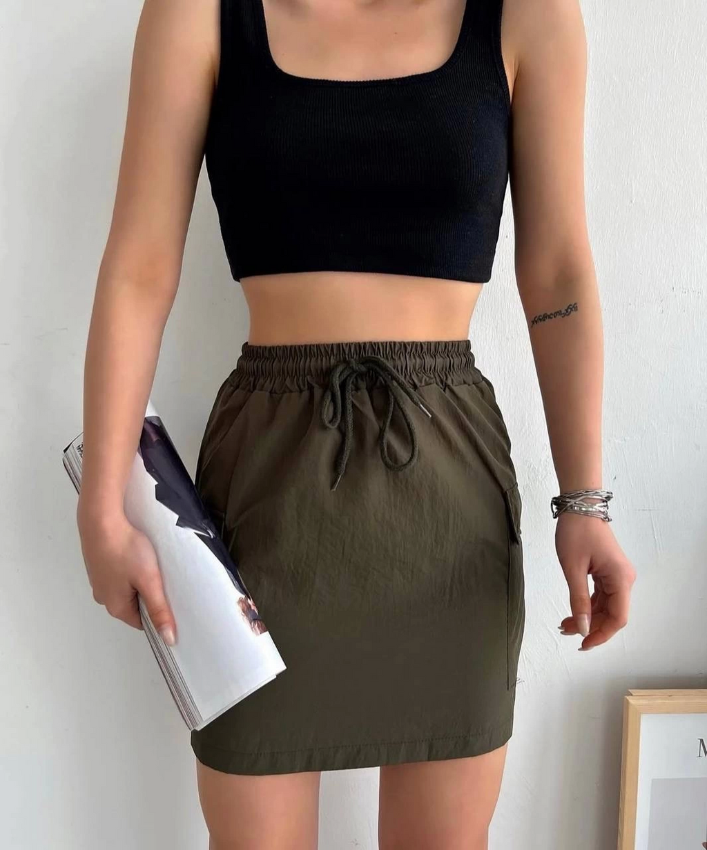 Cargo Pocket Thin Parachute Skirt Khaki