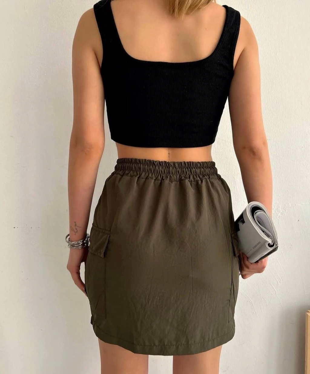 Cargo Pocket Thin Parachute Skirt Khaki