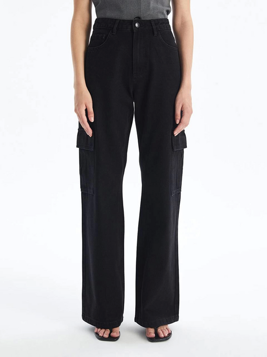 Kargo Cep Jeans Pantolon Siyah