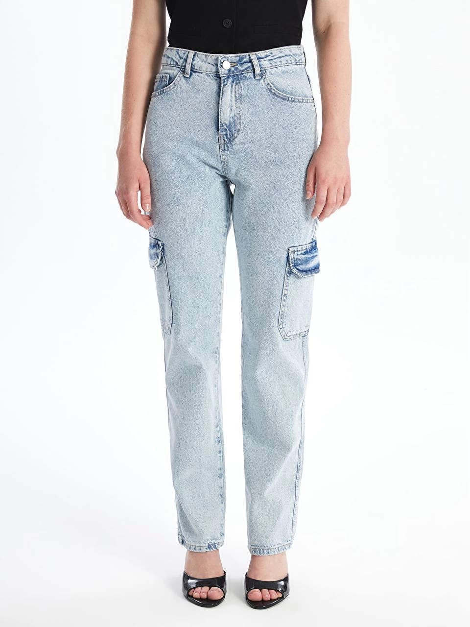 Cargo Pocket Snow Wash Jeans Blue
