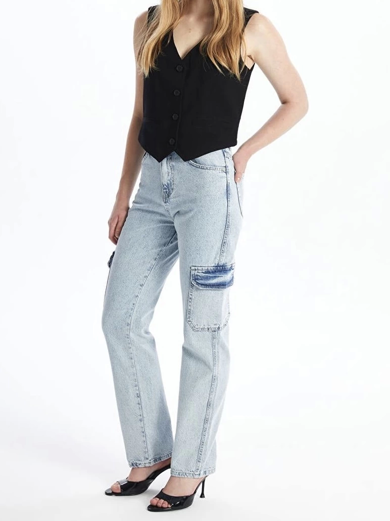 Cargo Pocket Snow Wash Jeans Blue