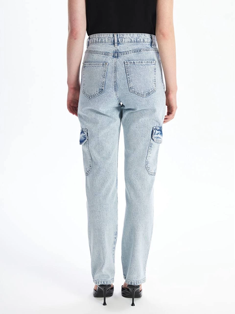 Cargo Pocket Snow Wash Jeans Blue