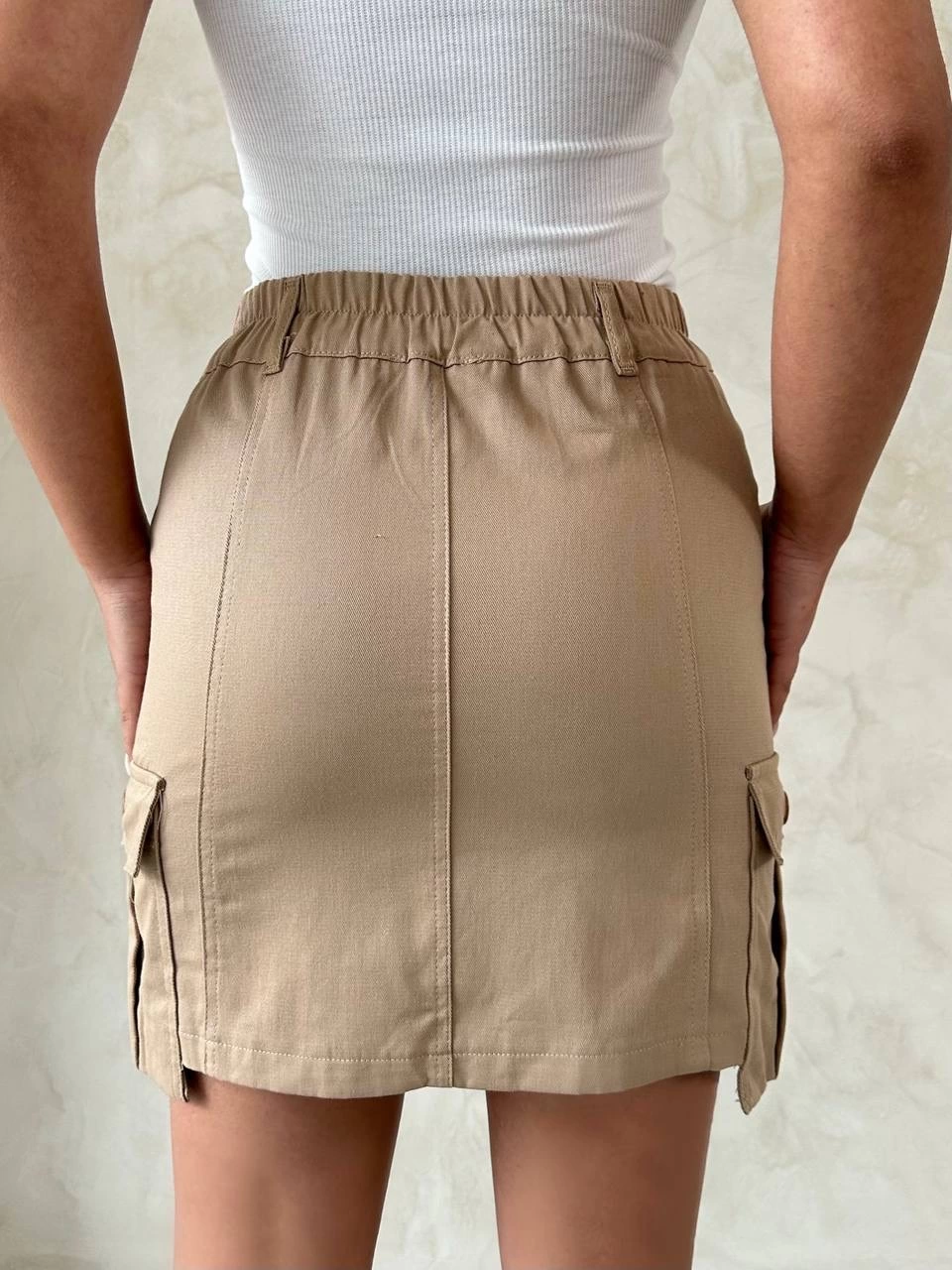 Kargo Cep Mini Etek Bej