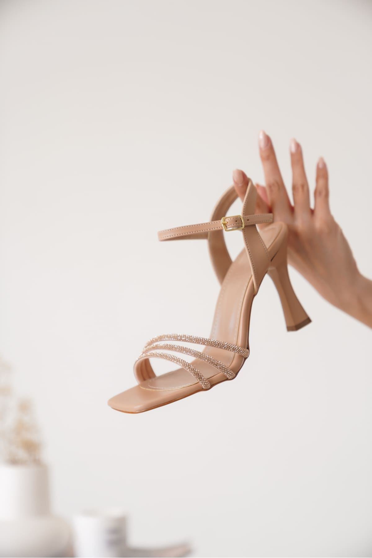 Karla Premium Nude Women's Stoned Heeled Sandals