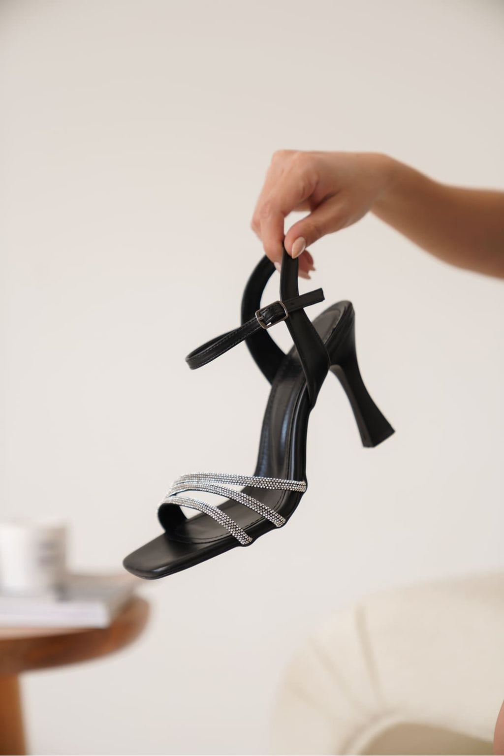 Karla Premium Black Women's Stoned Heeled Sandals