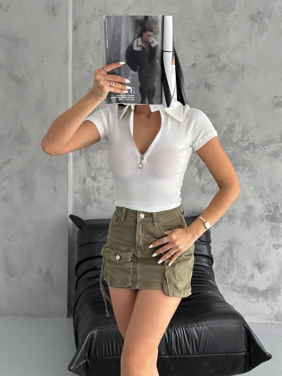 Camisole Collar Zippered Blouse White