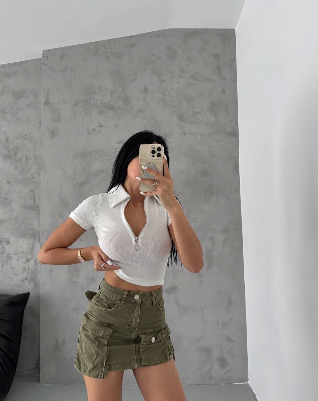 Camisole Collar Zippered Blouse White