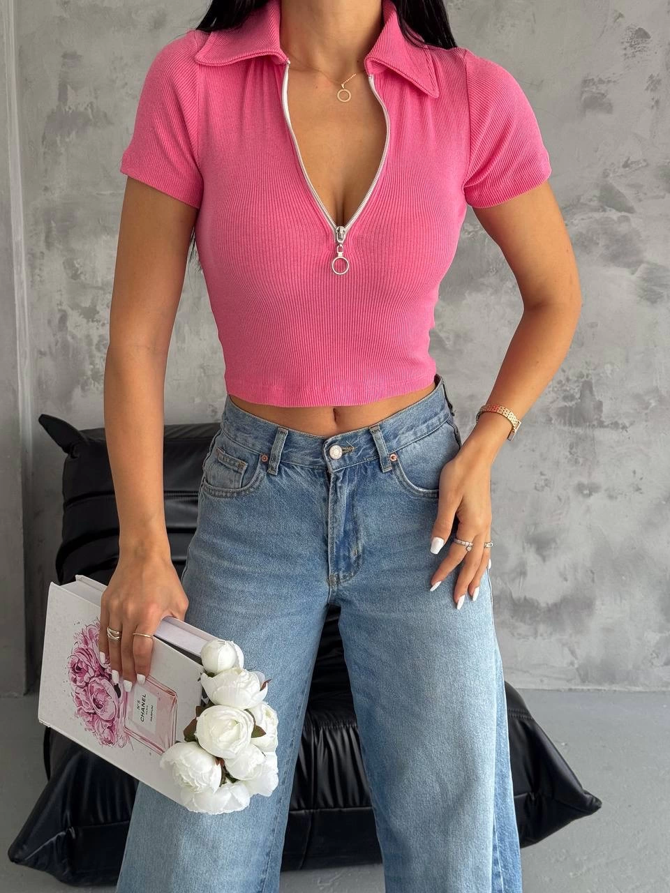Camisole Collar Zippered Blouse Fuchsia