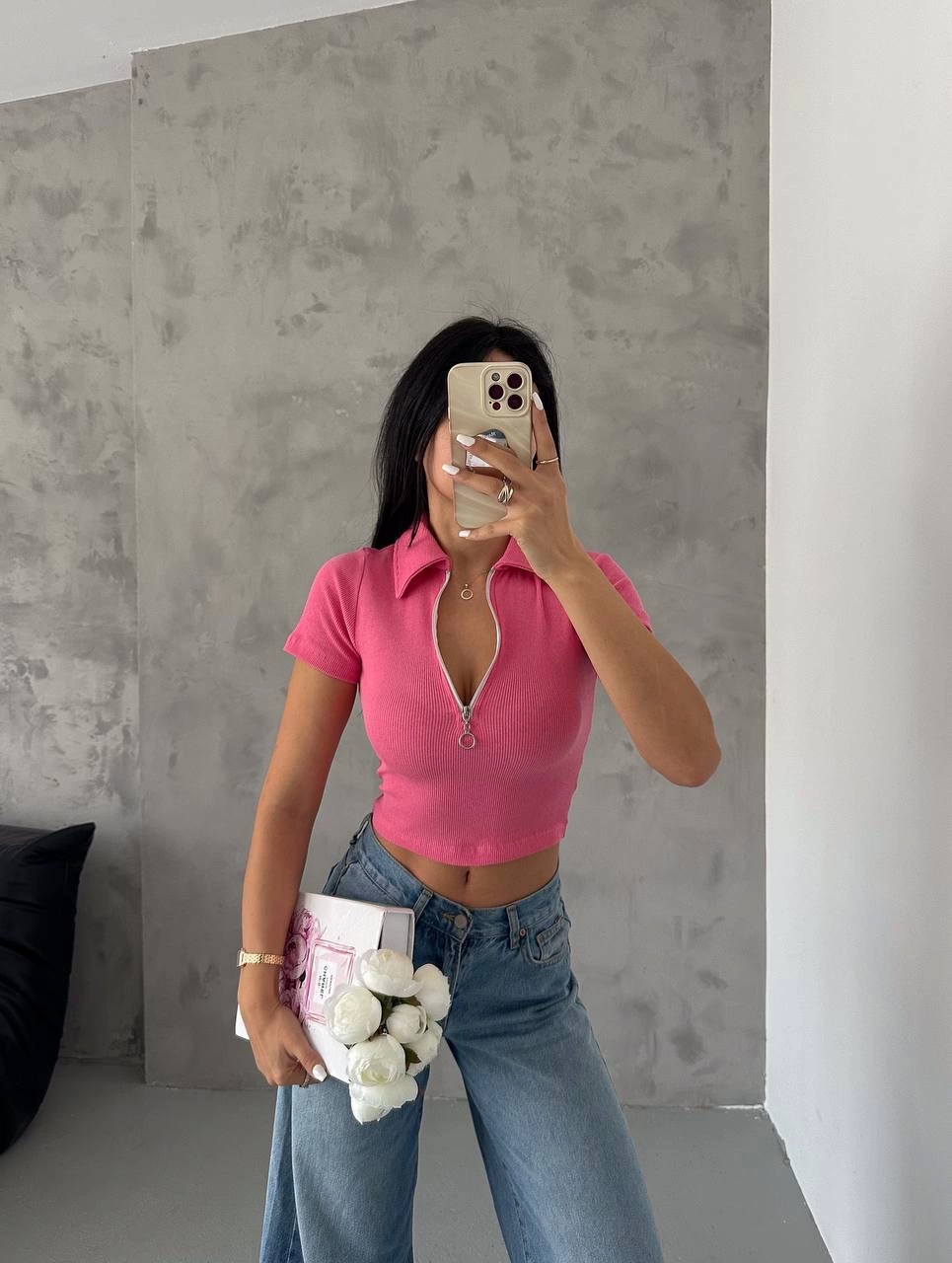 Camisole Collar Zippered Blouse Fuchsia